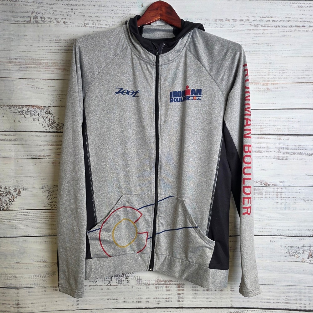 Zoot Ironman Boulder Full Zip Hoodie Womens Large Gray Black Colorado Athletic L - Picture 2 of 7